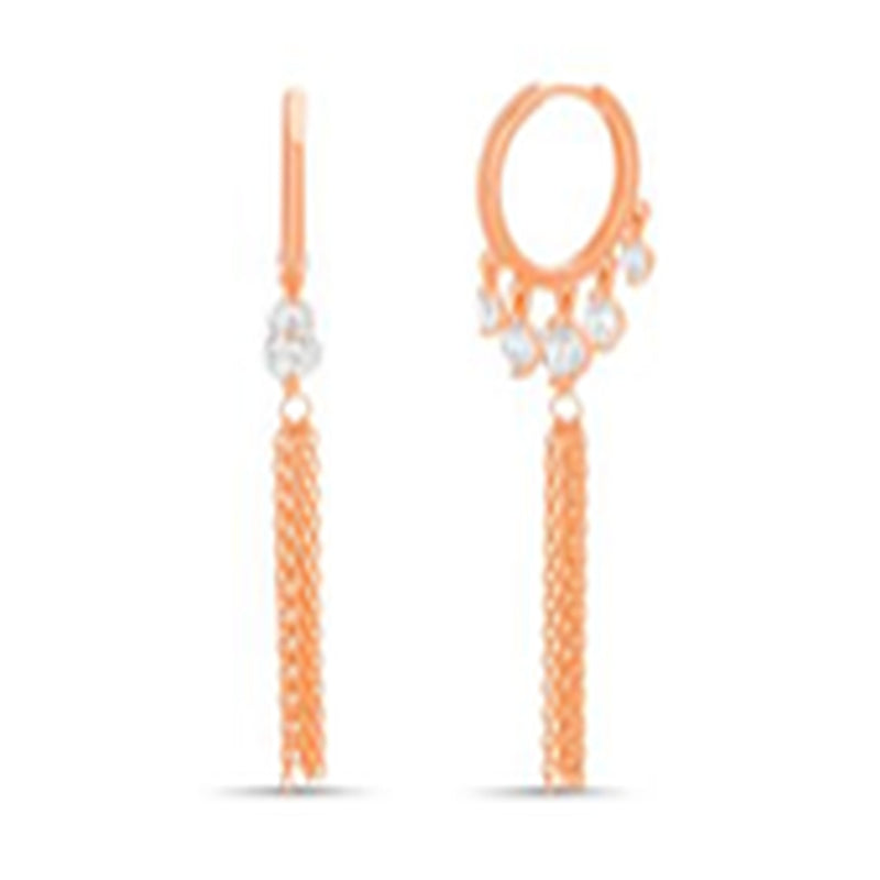 Rose CZ with Chain Fringes Huggie Earring