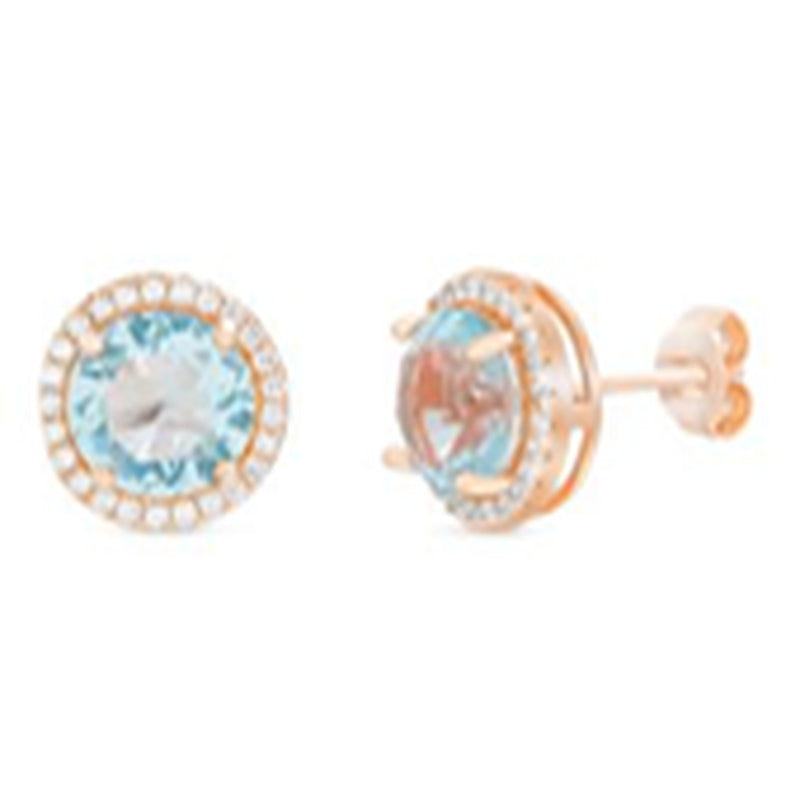 Rose Blue Topaz CZ Halo Stud Earring