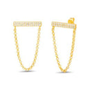 Silver CZ Double Row Bar Cable Chain Post Earrings