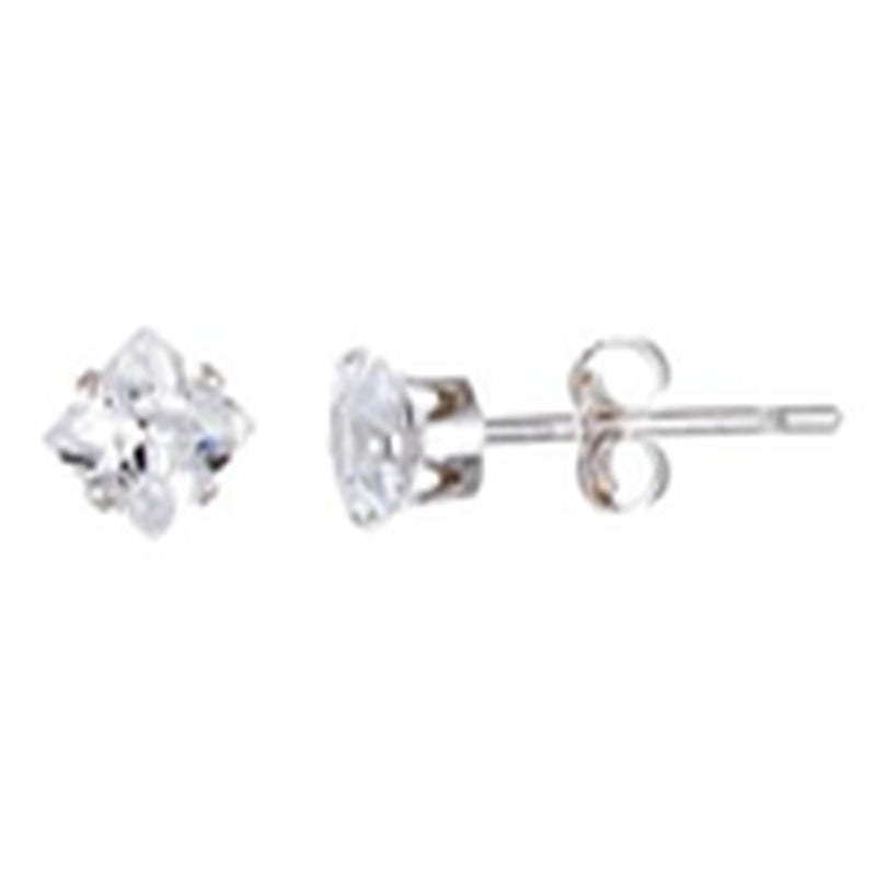 Sterling Silver Rh 4Mm Sqrd CZ Stud Ear