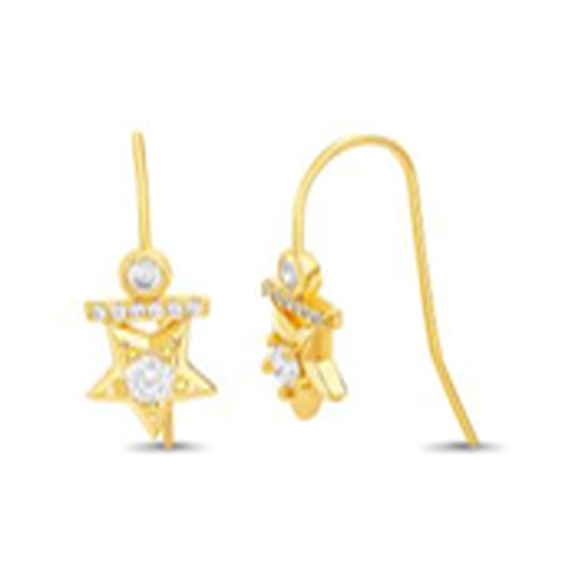 Gold CZ Circle, Bar, and Star Design Earrings