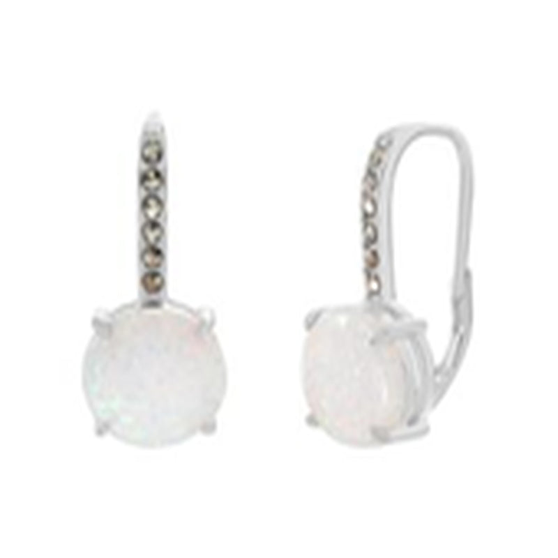 Sterling Silver Opal Marcasite Lever Back Earring