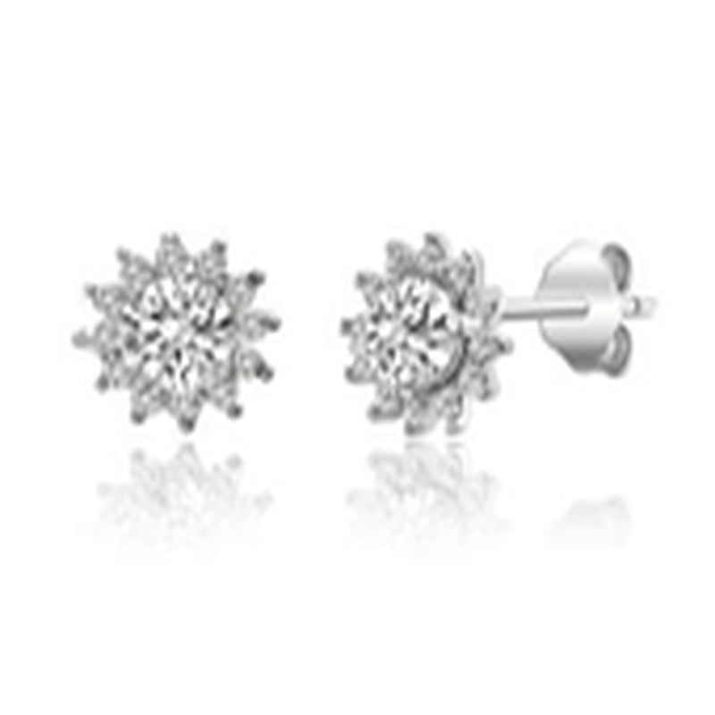 Sterling Silver CZ Flower Post Ear withRho