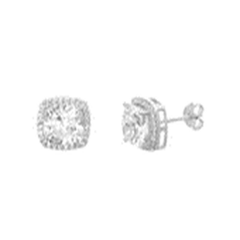 Silver CZ Cushion Halo Earring