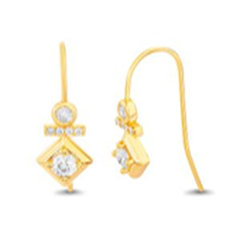 Gold CZ Circle, Bar, and Diamond Design Earrings