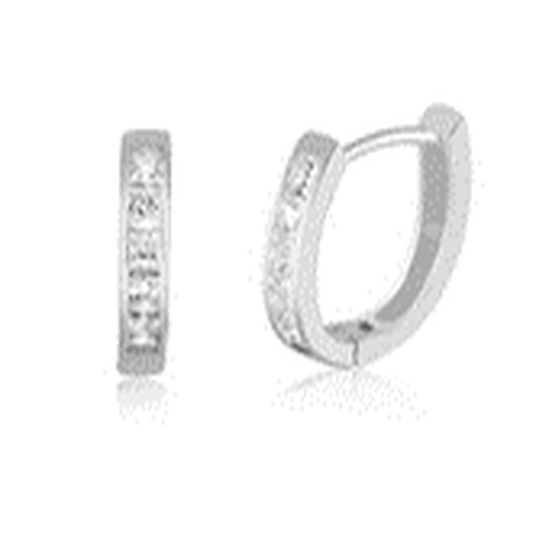 Sterling Silver Huggie Hoop Ear with Wt CZ and Rho