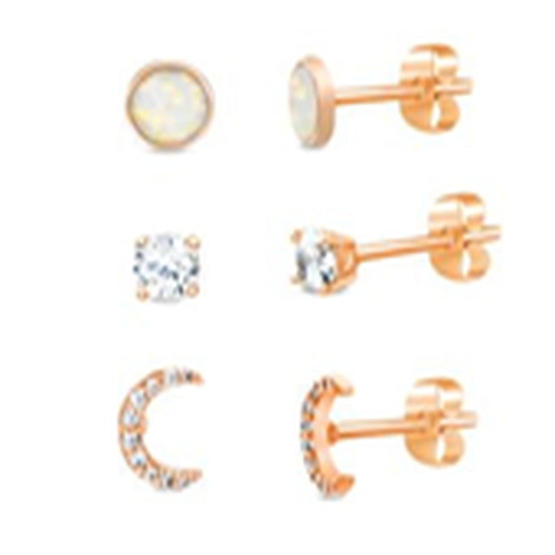 Xrose CZ-Opal Crescent Earring Set