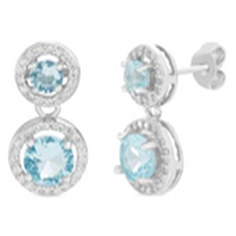 Sterling Silver Blue Topaz CZ Dangle Post Earring