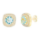 Gold Blue Topaz CZ Halo Stud Earring