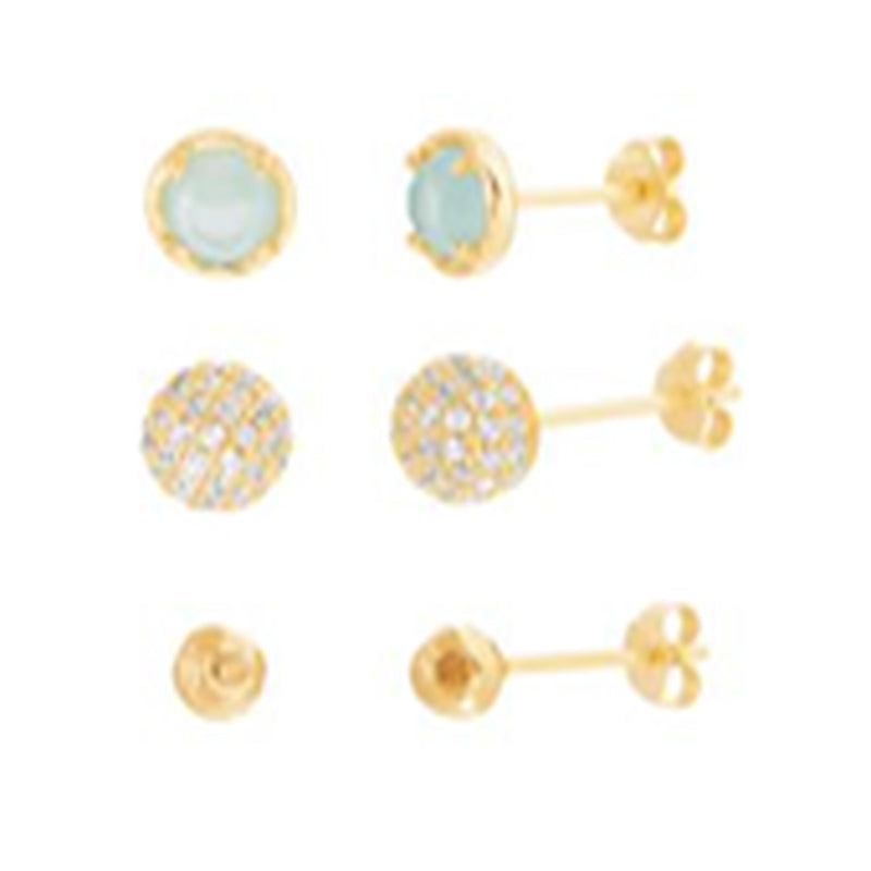 Gold Stone Ball Earring Set