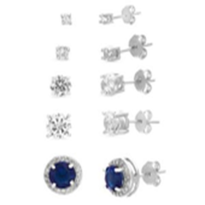 Xsilver Sapphire Blue CZ Round Earring Set