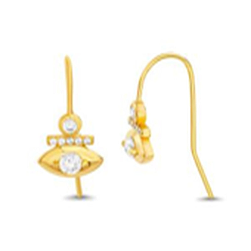 Gold CZ Circle, Bar, and Oval Design Earring