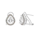 Sterling Silver CZ Teardrop With Marcasite Border Omega Earring