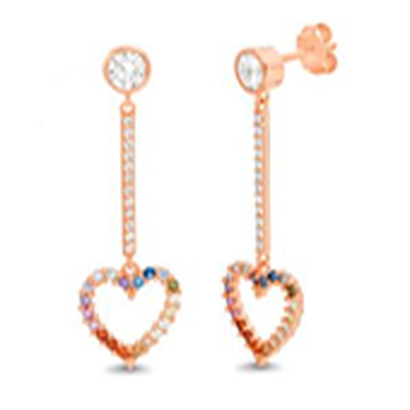 Rose CZ Open Heart Drop Post Earring