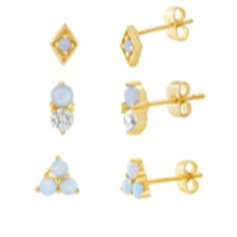 Gold Opal-CZ Geo Shape Earring Set