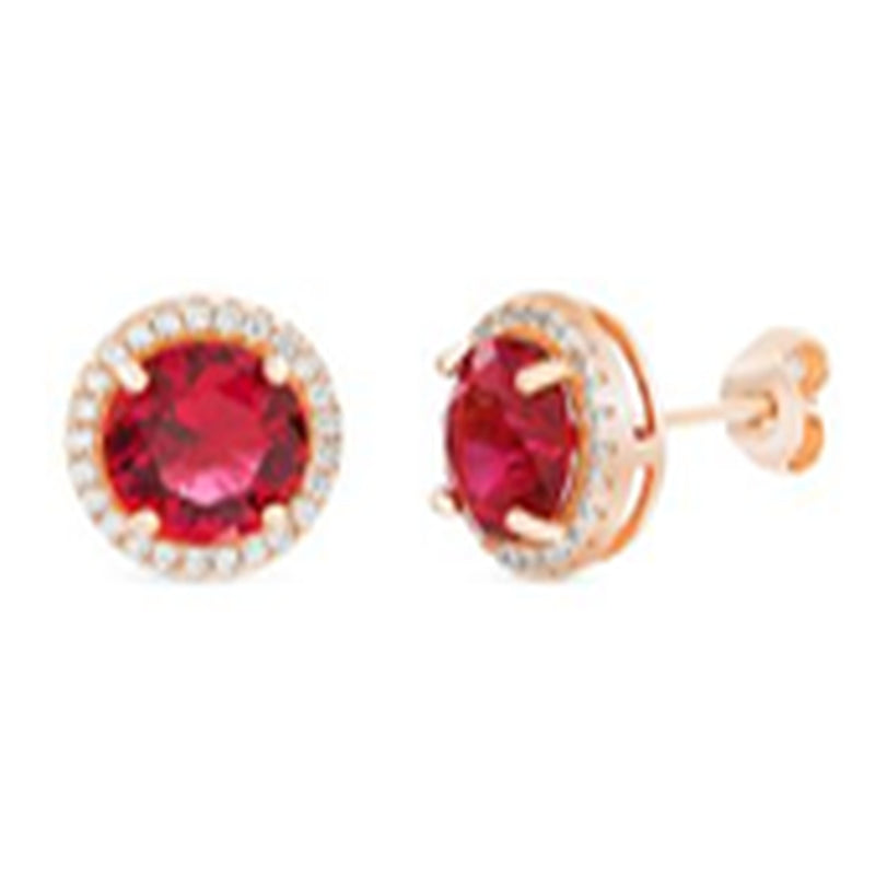 Rose Ruby Red CZ Halo Stud Earring