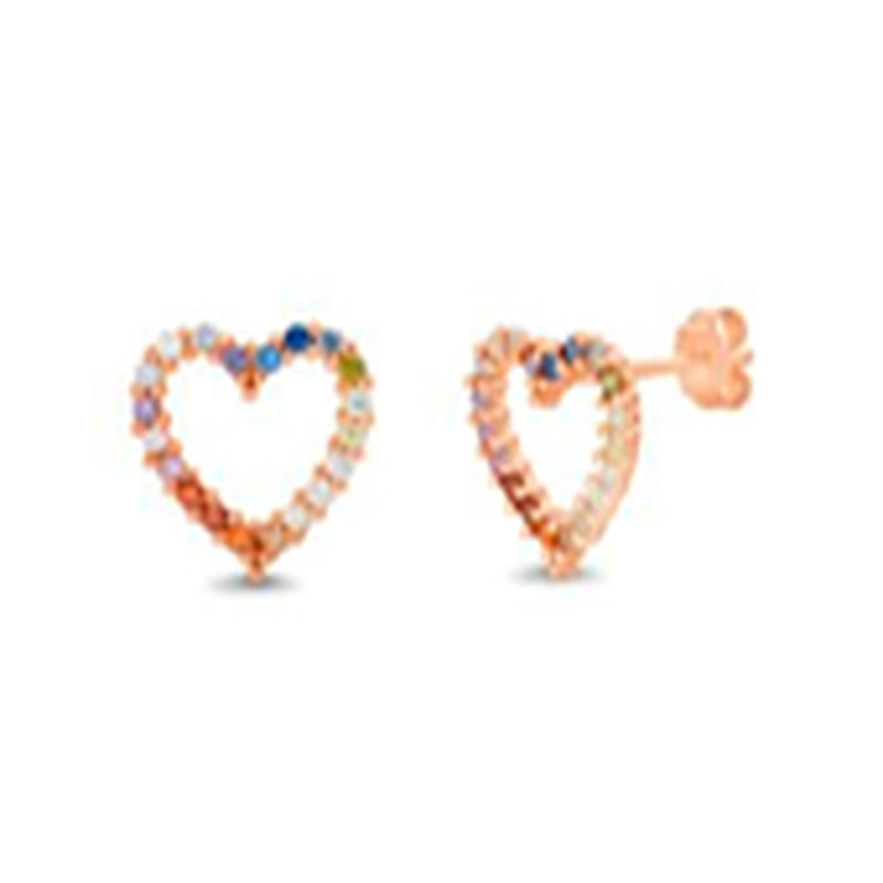 Rose Multicolored CZ Open Heart Post Earring