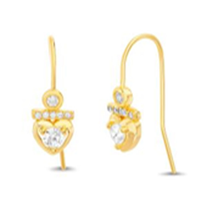 Gold CZ Circle,Bar,and Heart Design Earrings