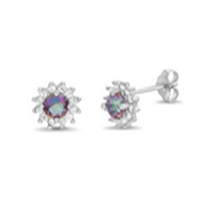 Silver CZ Flower Post Earring