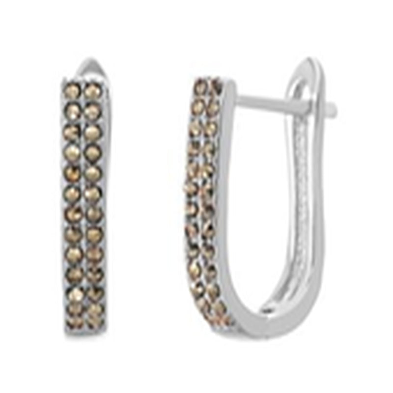 Sterling Silver Marcasite U-Shape Hoop Hinge Earring