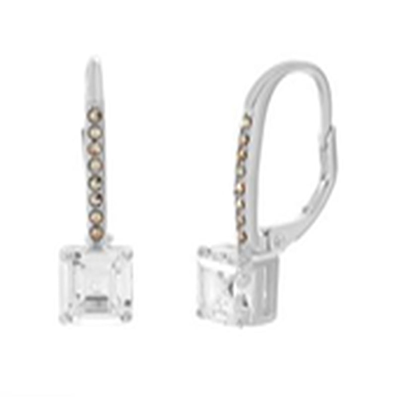 Sterling Silver CZ Square With Marcasite Border Lever Back Earring