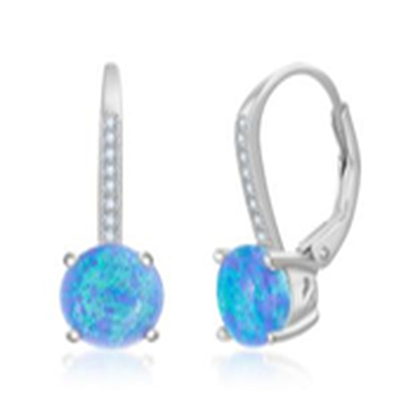 Silver Round Opal Earring