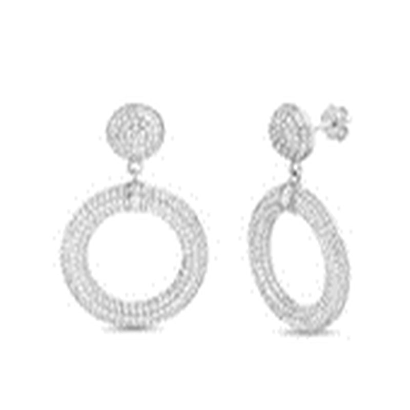 Sterling Silver CZ Open Circle Dangle Post Earring