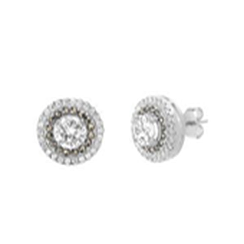 Sterling Silver CZ Double Halo Marcasite and CZ Post Earring