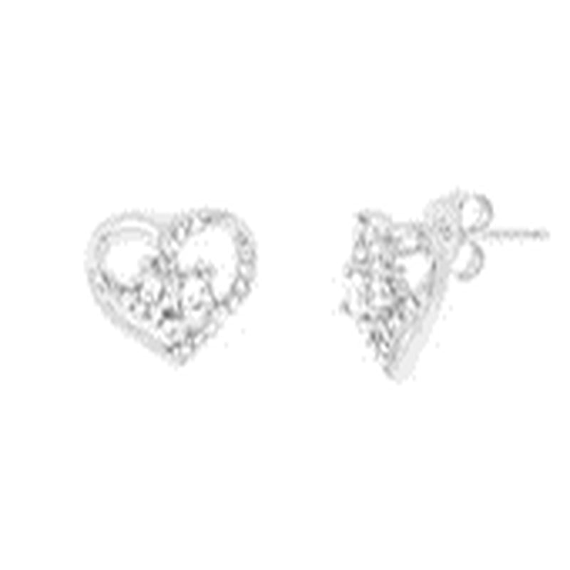 Sterling Silver Rh CZ Heart Forvr Togthr Ear