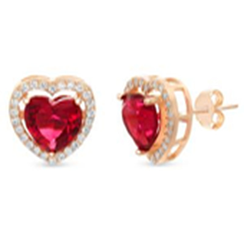 Rose Ruby Red CZ Halo Heart Shaped Earring