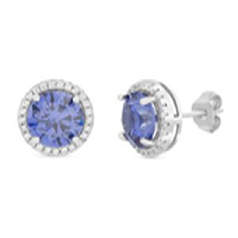 Sterling Silver Tanzanite CZ Halo Stud Earring