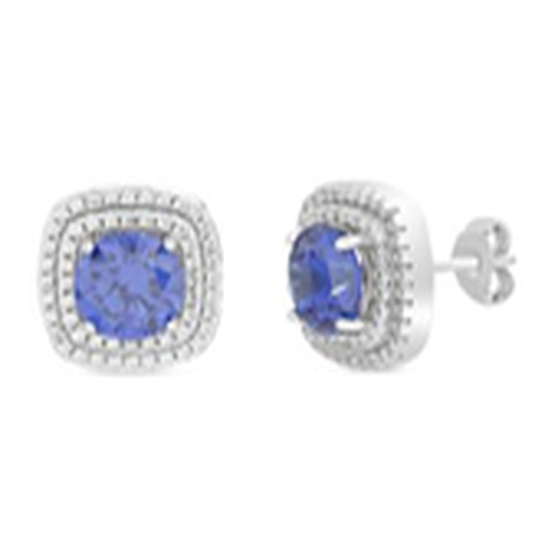 Sterling Silver Tanzanite CZ Halo Stud Earring