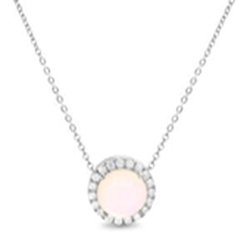 Silver Round Opal With CZ Halo Popcorn Chain Necklace