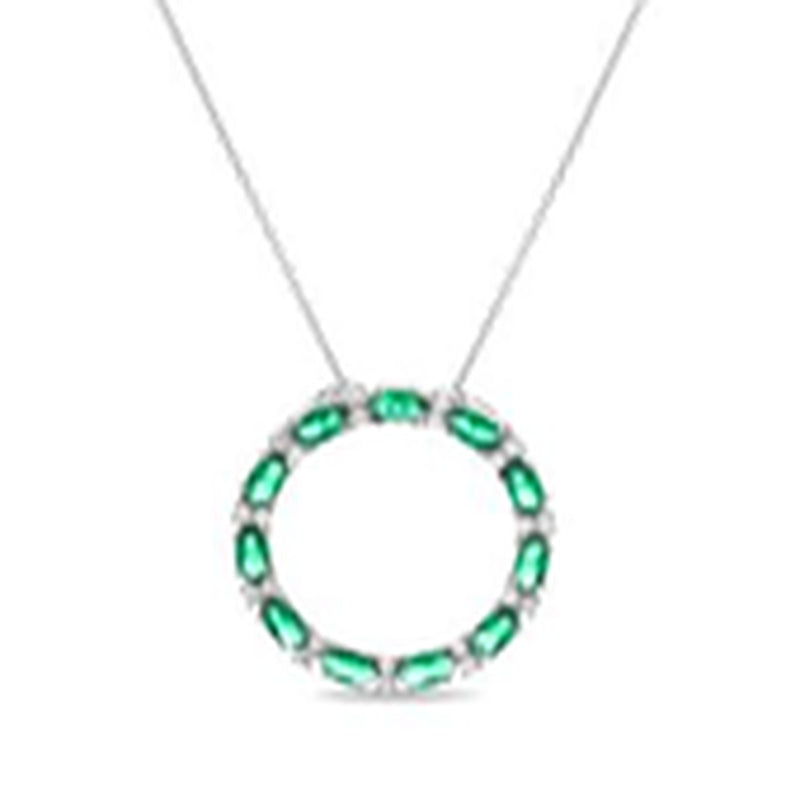 Silver Emerald GlaSterling Silver Oval CZ Open Circle Station 1.2 Mm Cable Chain 16+3" Necklace