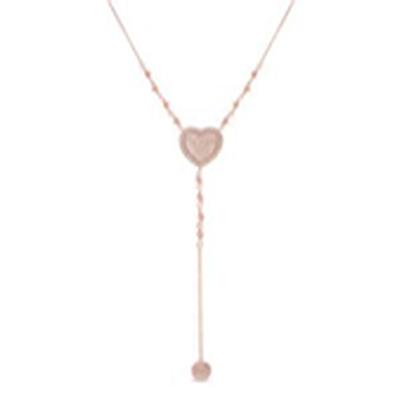 Rose CZ Heart Station Y Chain Necklace