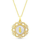 2-Tone Virgin Mary Round Floral Design Pendant with Diamond Cut Border On D-C Chain Necklace