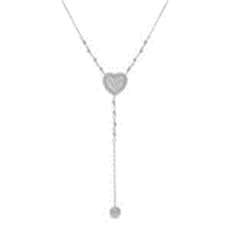 Sterling Silver CZ Heart Station Y Chain Necklace