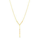 Gold CZ Bar Station with Polished Bar Stations Drop "Y" Chain Necklace