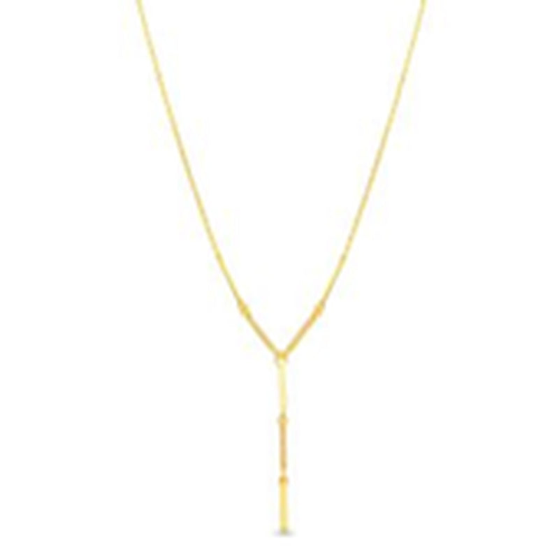 Gold CZ Bar Station with Polished Bar Stations Drop "Y" Chain Necklace