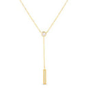 Gold CZ Bezel with CZ Bar Milligrain Border "Y" Chain Necklace