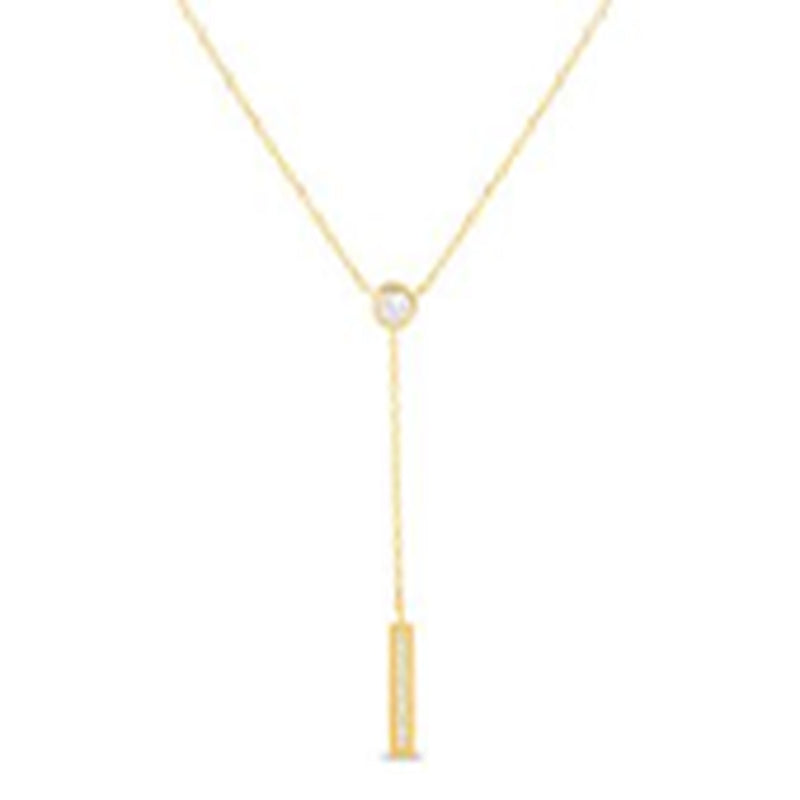 Gold CZ Bezel with CZ Bar Milligrain Border "Y" Chain Necklace
