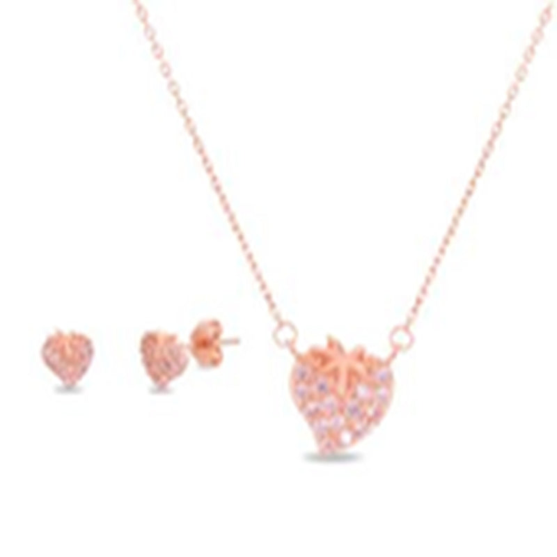 Rose Pave Hearts Earring And Necklace Set