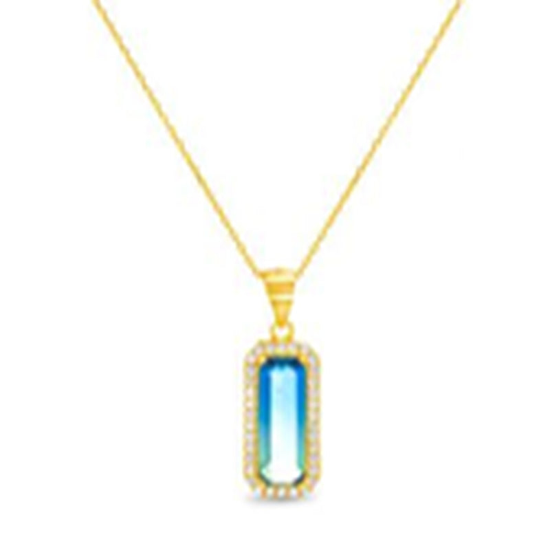 Gold Ombre Blue To Green CZ Bar Necklace