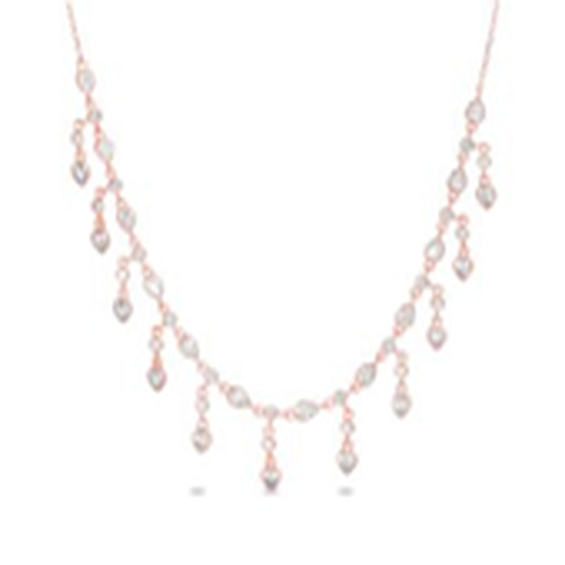 Rose CZ Teardrop-Round Drop Cable Chain Necklace