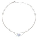 Silver CZ Evil Eye Charm Anklet