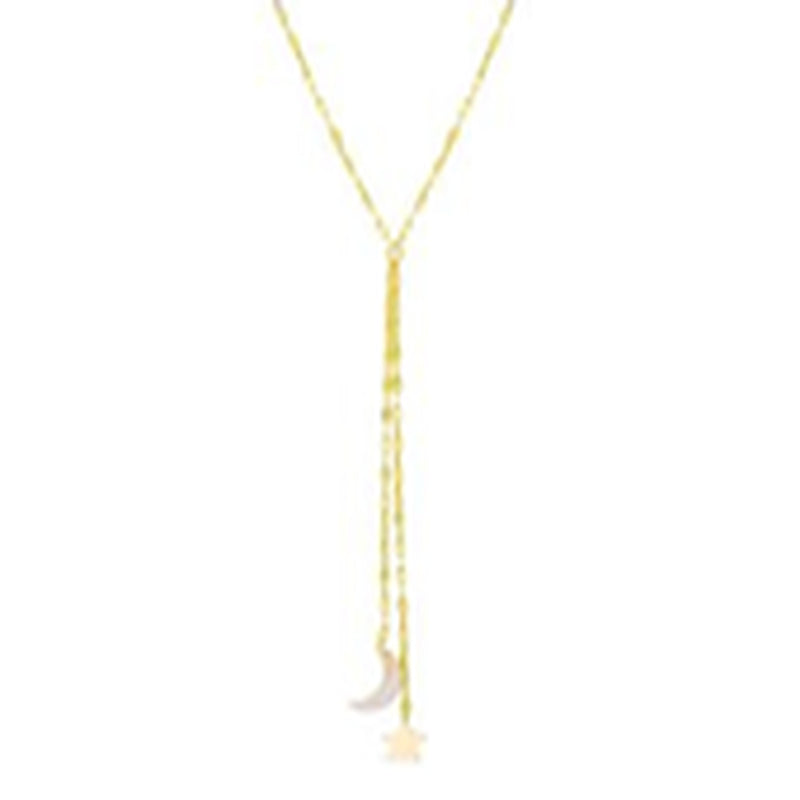 Gold Crescent White Opal and Polished KiSterling Silver Chain Drop Necklace
