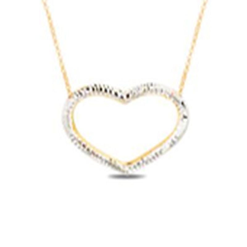 Gold Diamond Cut Border Open Heart Necklace