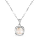 Silver Pearl CZ Milligrain Square Border Station Necklace