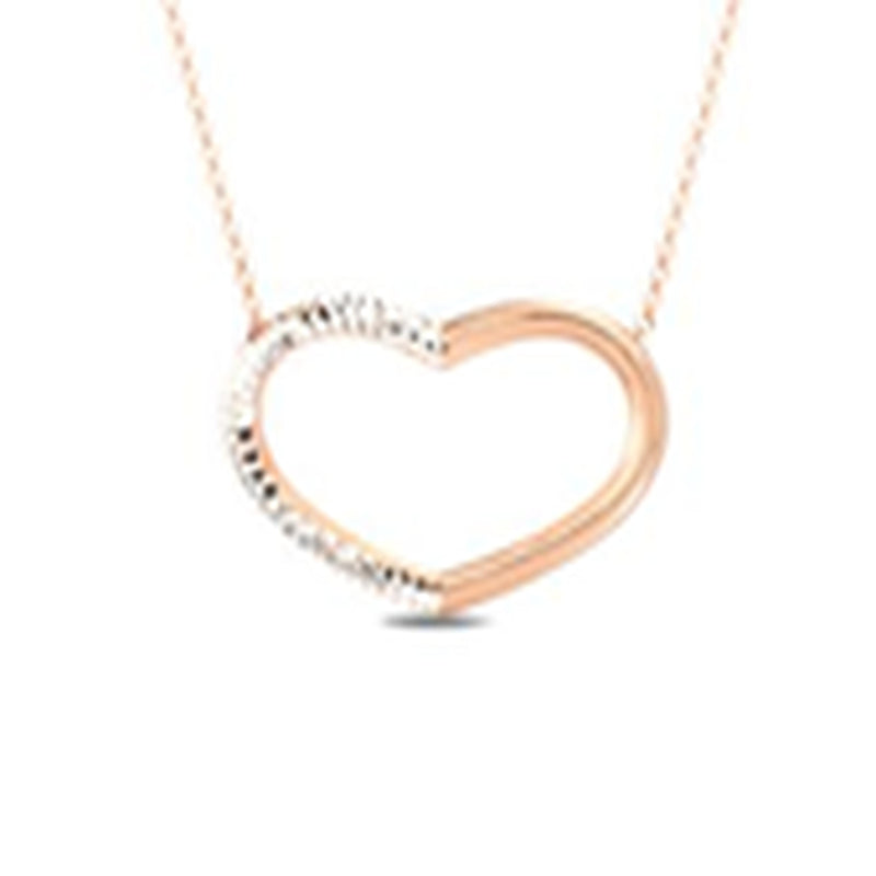Rose Half D-C and Half Polished Open Heart Necklace