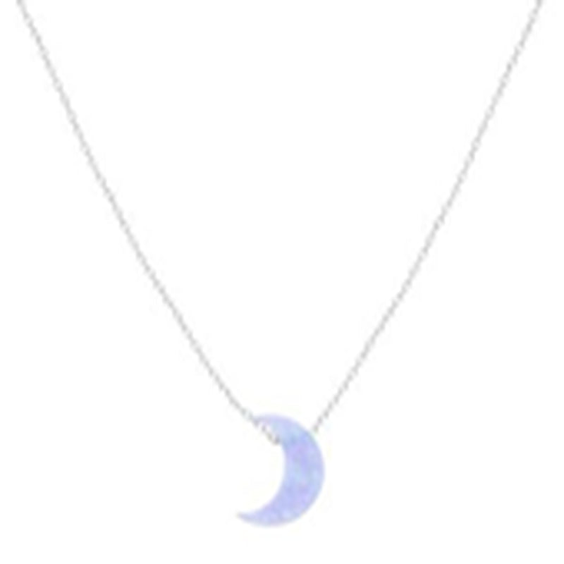 Silver Blue Opal Crescent Necklace